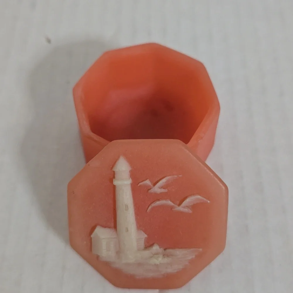 Vintage Raised Lighthouse Octagonal Trinket Box